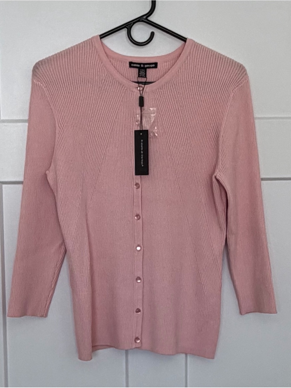 Cable & Gauge NWT Soft Pink Crewneck button-Down Cardigan Sweater Sz LARGE